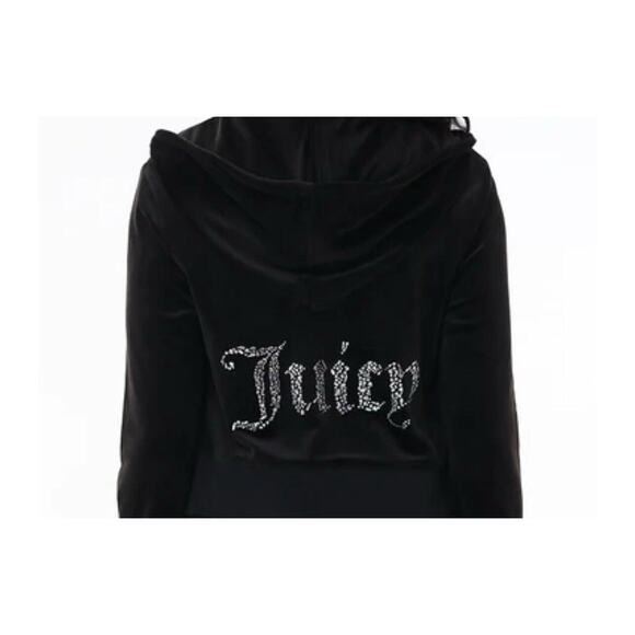 NWT Juicy Couture OG Big Bling Velour Zip-Up Hoodie Black Size Large - Picture 2 of 9